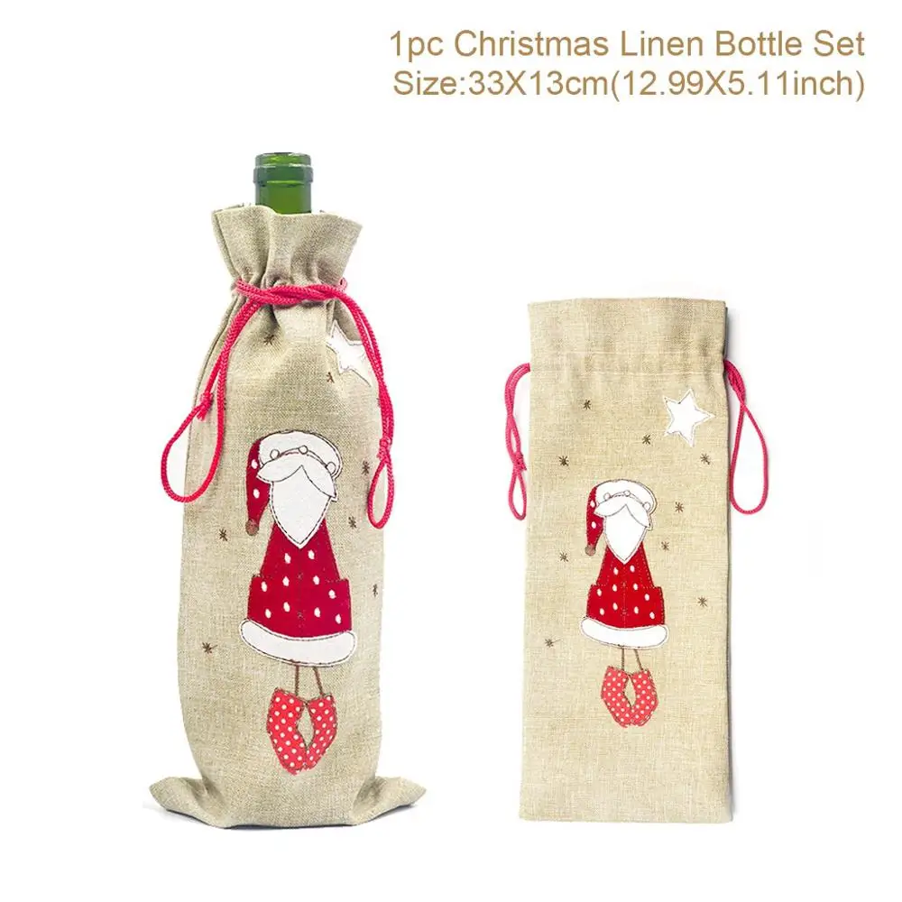 QIFU Санта-Клаус Снеговик Рождественская бутылка вина обложка Счастливого Рождества декор для искусственный цветы декор стола год - Цвет: Bottle Set 7