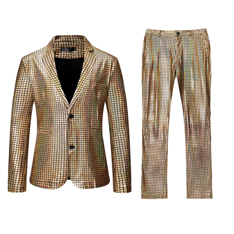 Glitter Wedding Suit Stage Costume Men's Jacket Gold Glitter