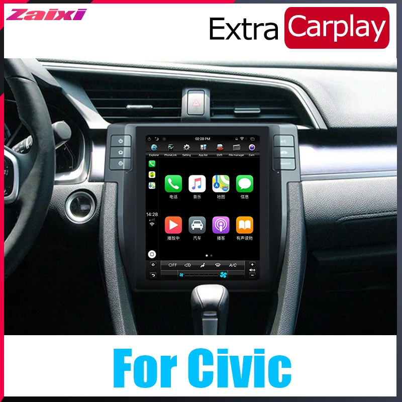Top ZaiXi 10.4 inch Big screen Tesla Screen Vertical Screen Android Car PC GPS Navigation Radio Player For Honda Civic 2016~2018 3