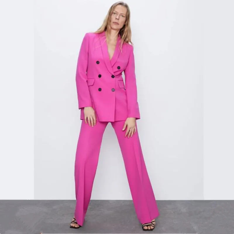 

Fuchsia Women Pantsuits Double Breasted Jacket Pants Long Sleeve Suit Women Jacket Suits Female Ladies Customize Made
