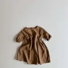 Новое Стильное платье из хлопка и льна для девочек, модные весенние платья для девочек 1-7 лет, HJ262