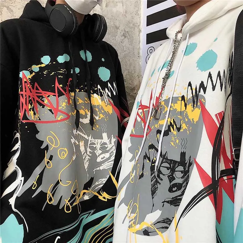 NiceMix Harajuku негабаритный свитер с капюшоном, Женская Осенняя Толстовка с принтом, пуловер с длинными рукавами, свободная Милая забавная толстовка с капюшоном