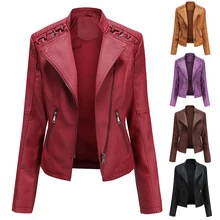 Spring Autumn Faux Leather Jacket Women Zipper Slim Short Biker Jackets Coat Female Turn-down Collar Outwear Tops 2021 New