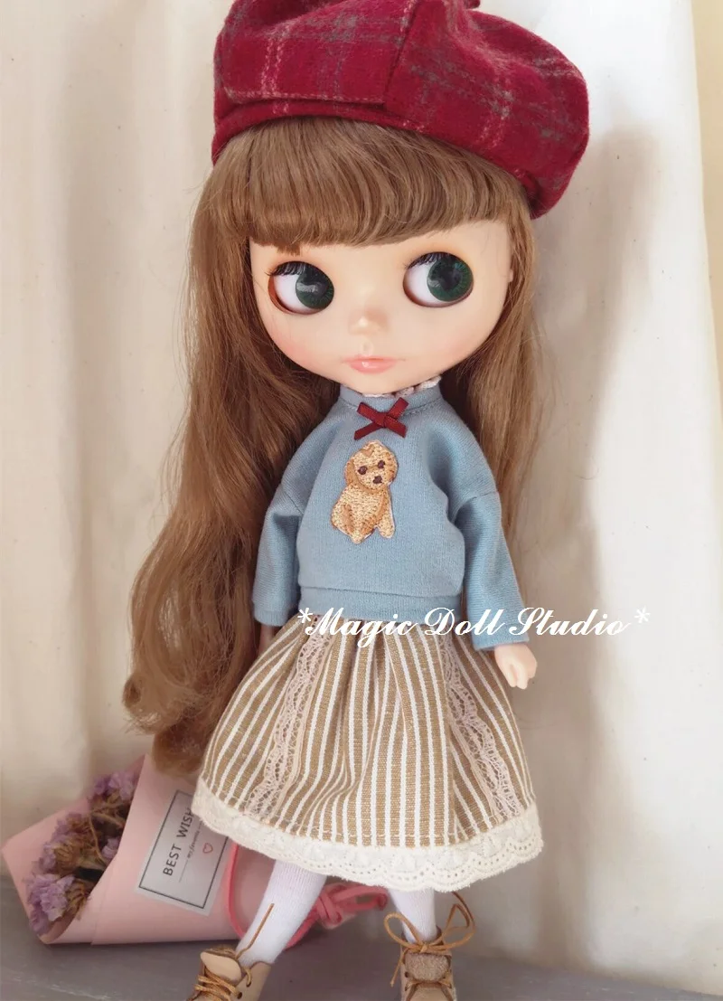 [MG708] Neoblythe кукольные наряды# маленький свитер со щенком, юбка, шляпа набор подходит для Blyth Azone кукла licca для розничной продажи