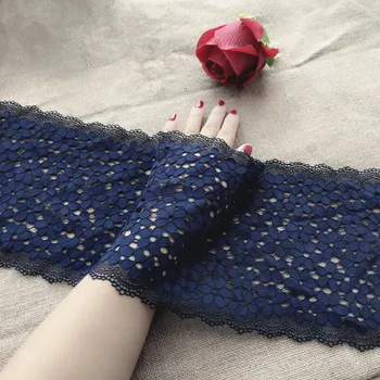 

2meter/lot 18cm Exquisite Dark Navy Blue Stretch Thicken Elastic Lace Trims Handmade Applique Flower Embroidered X592