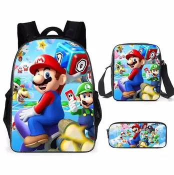 

3pcs Set Schoolbag For Children Fashion Cartoon Backpack Super Mario Cute Bookbags Set Teenager Boys Girls Mochila Infantil