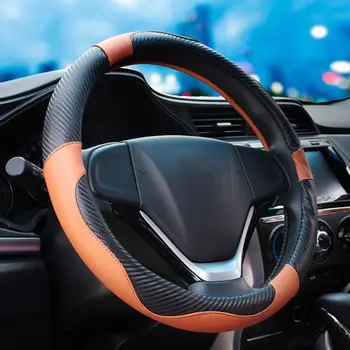 

Car Steering Wheel Cover Breathable Anti Slip PU Leather Steering Covers Auto Decoration Carbon Fiber оплетка на руль чехол руль