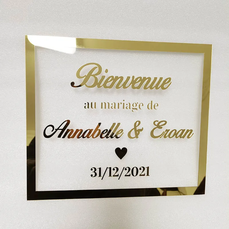 Personalized Wedding Welcome Sign Wedding Name and Date Acrylic Mirror Frame Babyshower Sign Party Decor