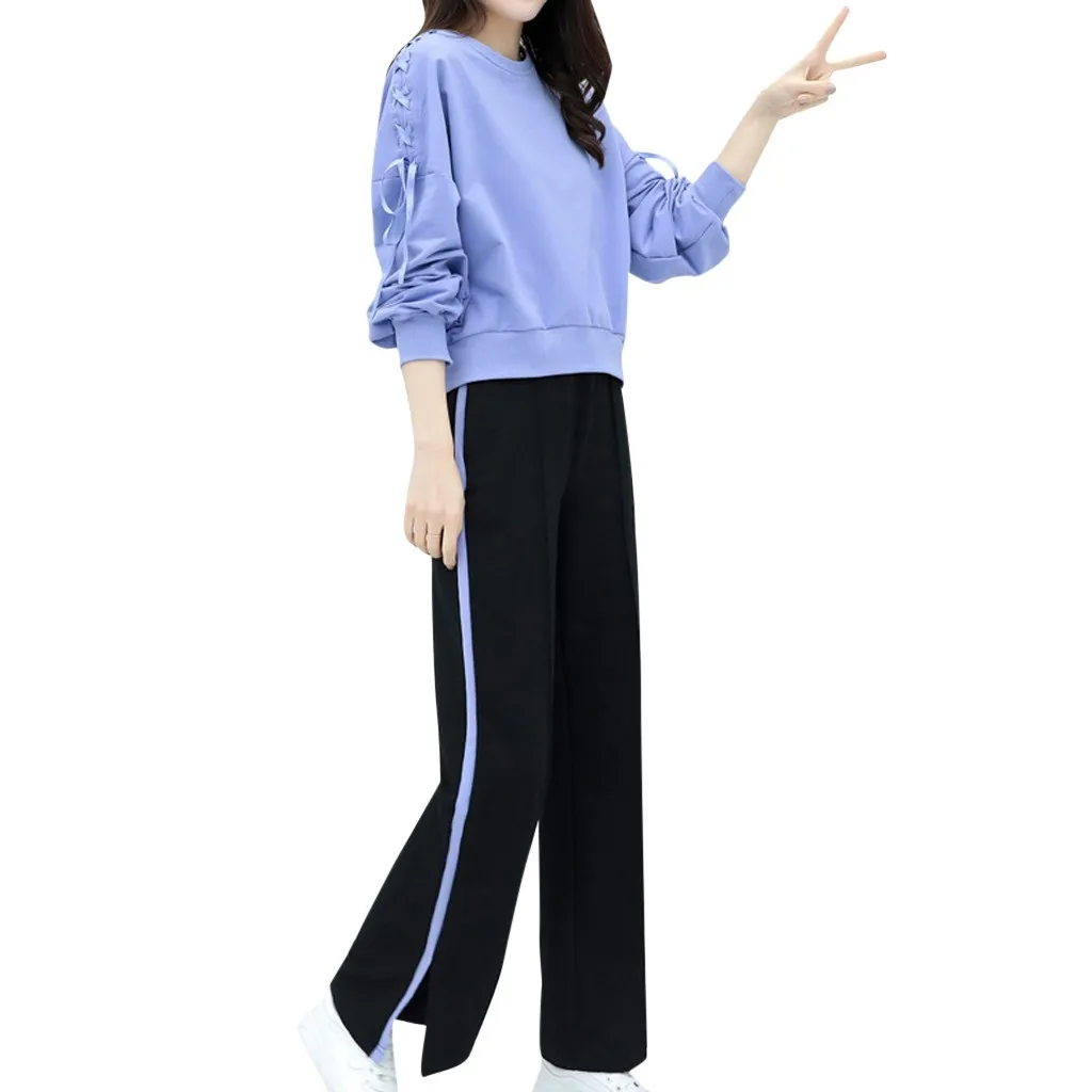 Hsu Hot Sales Women Long Sleeve Split 2 Piece Set Casual Long Pants Casual Outfit Sportswear Sports Free Shipping