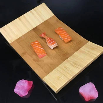 

Bamboo Japanese Rectangular Sushi Tray Curved Dessert Fruit Plate Traditional Tableware Cookware Sushi Stool