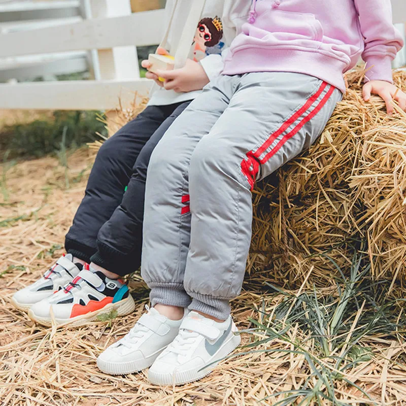 2019 г. Зимние детские штаны теплые пуховые высокого качества для девочек и