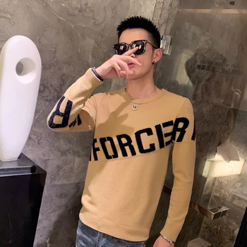 

2019 UYUK Autumn Winter New Spirit Guy Nightclub Social Man Slim Sweater Men Monoglyph Embroidered Knit Hombre Homme Cotton