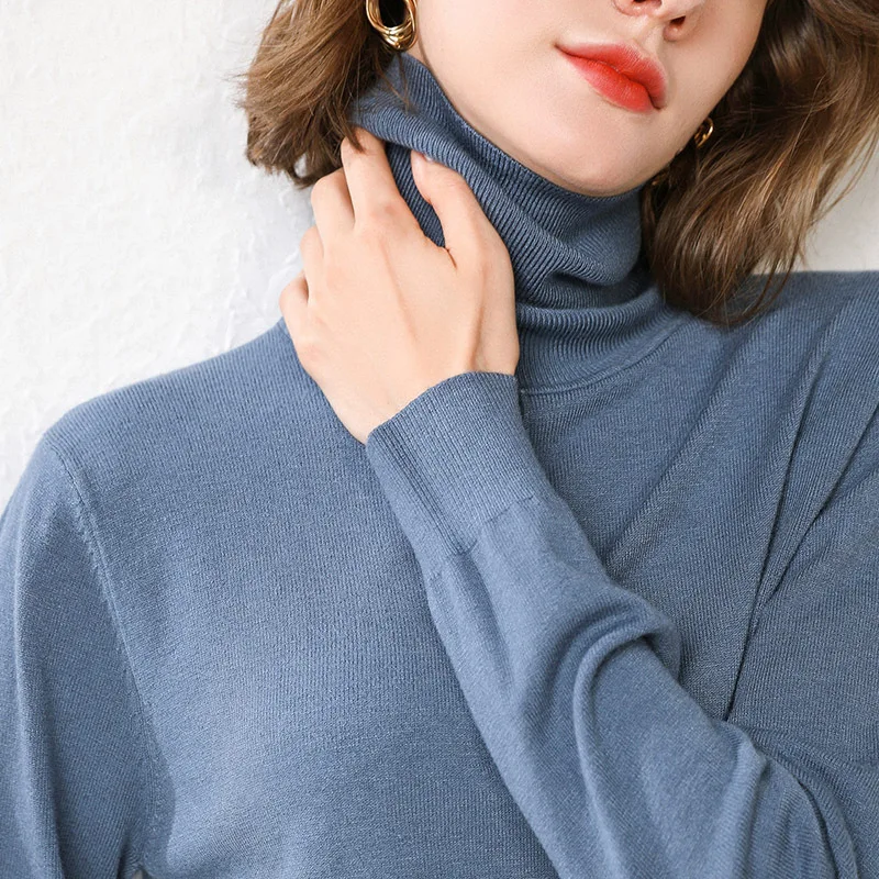 Новинка, шерстяной женский свитер с высоким воротом, Корейская Свободная трикотажная рубашка с длинным рукавом, женская зимняя куртка - Цвет: Smoky blue