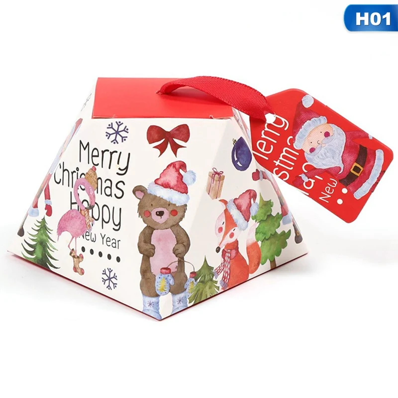 HG22754H01 5 шт./партия мультфильм Санта Клаус коробка с рождественскими конфетами красный зеленый кубическая упаковка коробка для печенья детская вечеринка украшение рождественская бумага подарочная коробка - Цвет: HG22754H01