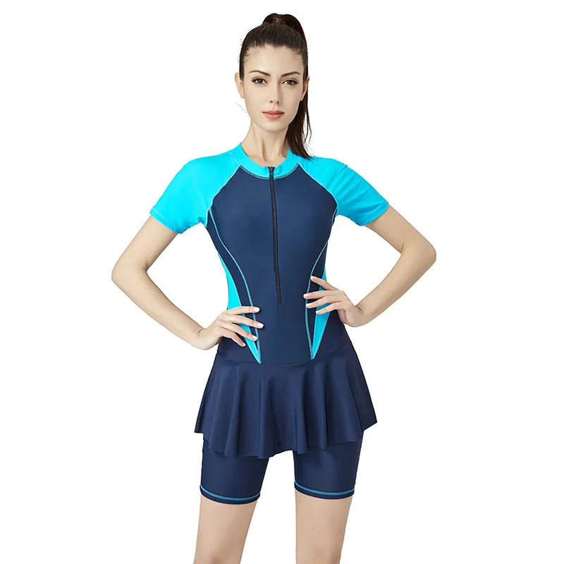 Short Sleeve Plus Size Muslim Swimwear Front Zipper Modest for Women Musulman L-3XL women swimwear muslim swimwear