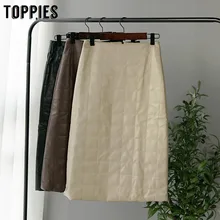 Зимняя юбка из искусственной кожи, Теплая юбка миди из искусственной кожи, уличная одежда кофейного и черного цвета