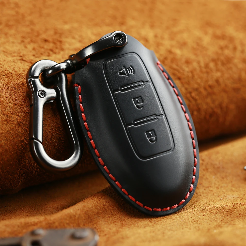 Кожаный чехол для ключей KEYYOU для автомобиля, умный пульт дистанционного ключа для Nissan Qashqai Pathfinder Versa Tidda Murano Rogue X-Trail Auto key - Название цвета: black