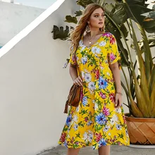 Дизайн, платье большого размера, богемное платье с цветочным принтом, весна-лето,, юбка