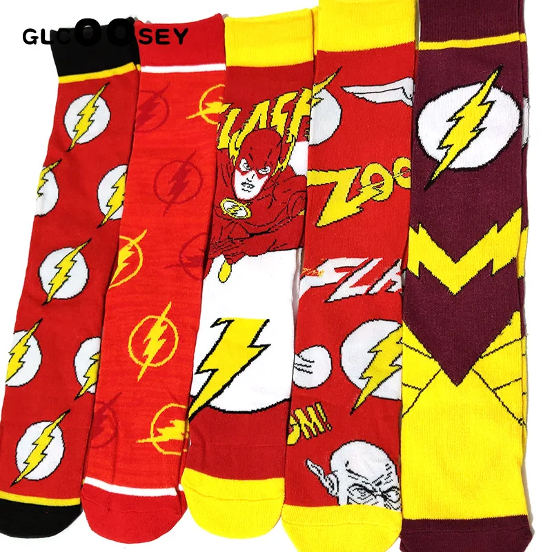 5 Pairs / Pack The Flash Long Socks Party cosplay socks Men Stocking DC Hero novel personality skateboard Flash Mark
