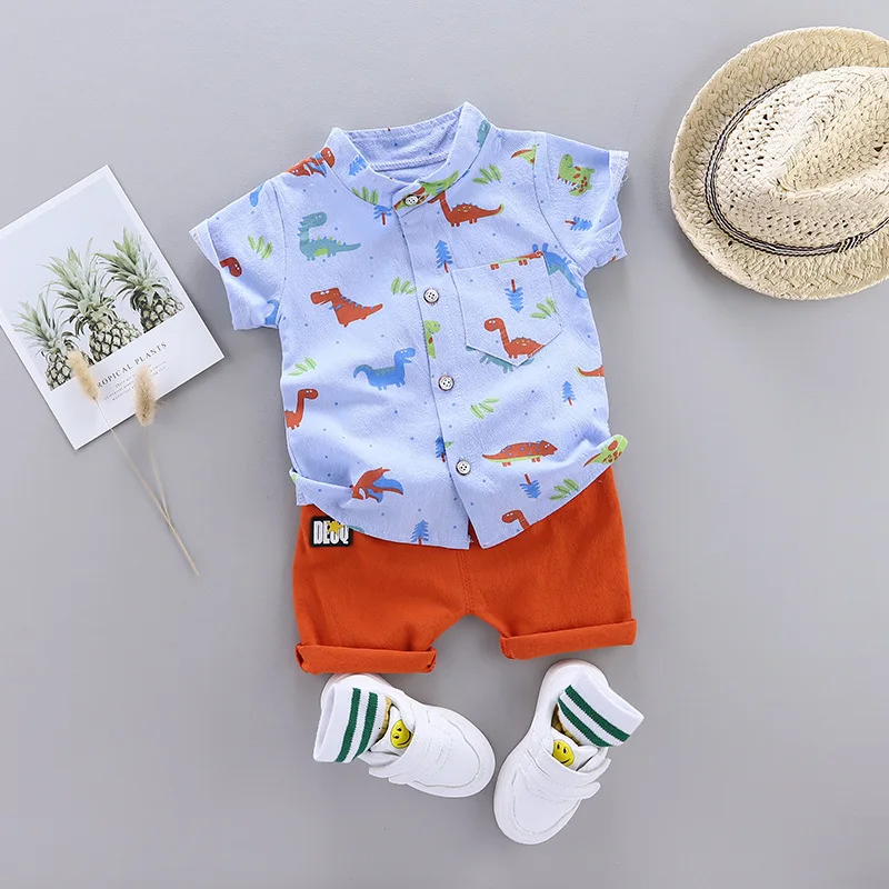 Комплекты летней одежды для маленьких мальчиков; детская рубашка с рисунком+ шорты; комплект из 2 предметов; одежда для малышей; школьная одежда; костюм - Цвет: picture color