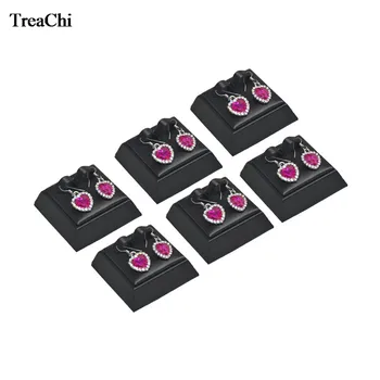 

6Pcs Soft Black PU Earring Storage Rack Fashion Wooden Earring Stud Holder Showcase Double Earring Organizer Exhibition Stand
