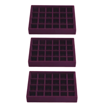 

3Pc Deluxe Jewelry 24Slots Display Tray Ring Bracelet Storage Box Organizer Case