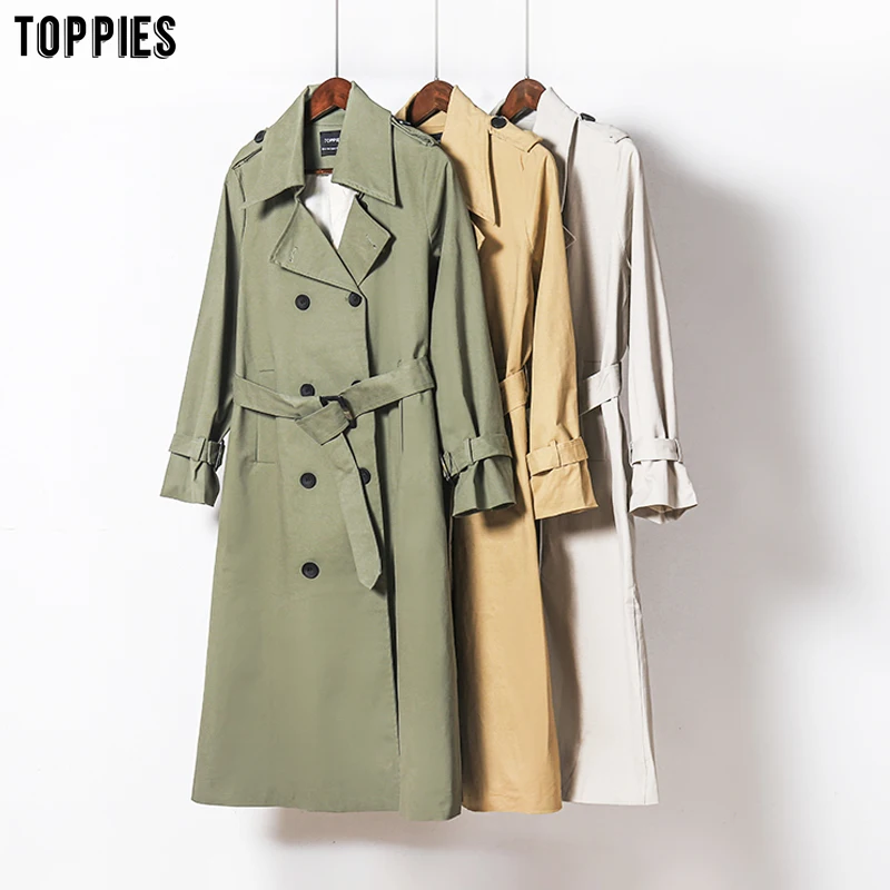 Outwear Trench-Coat Windbreaker Female Toppies Double-Breasted Long Fashion Women Slim