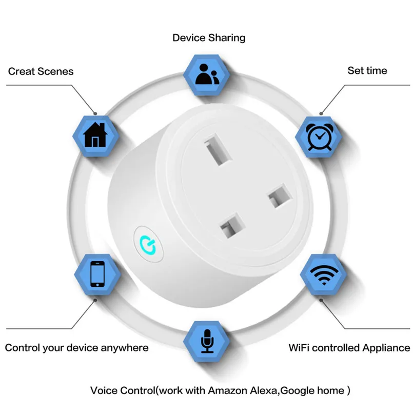 WiFi Smart Socket Remote Control Home Wireless Timer Switch Outlet UK Six Functions Cycle Delayed Intelligent Timing 40AUG2204