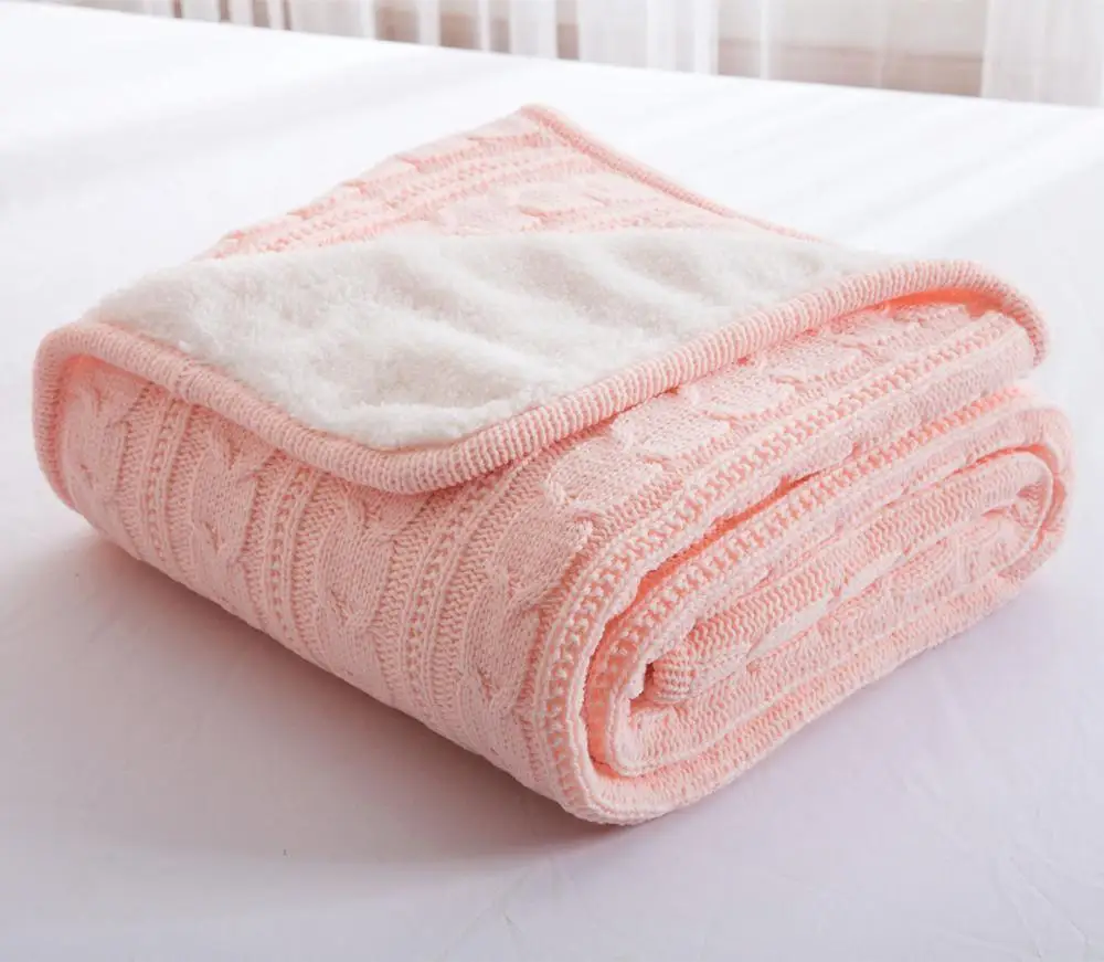 

Knitted Sherpa Blanket Bed Cover Soft Throw Blanket Bedspread Bedding Knit Weighted Blanket Air Conditioning Sleeping
