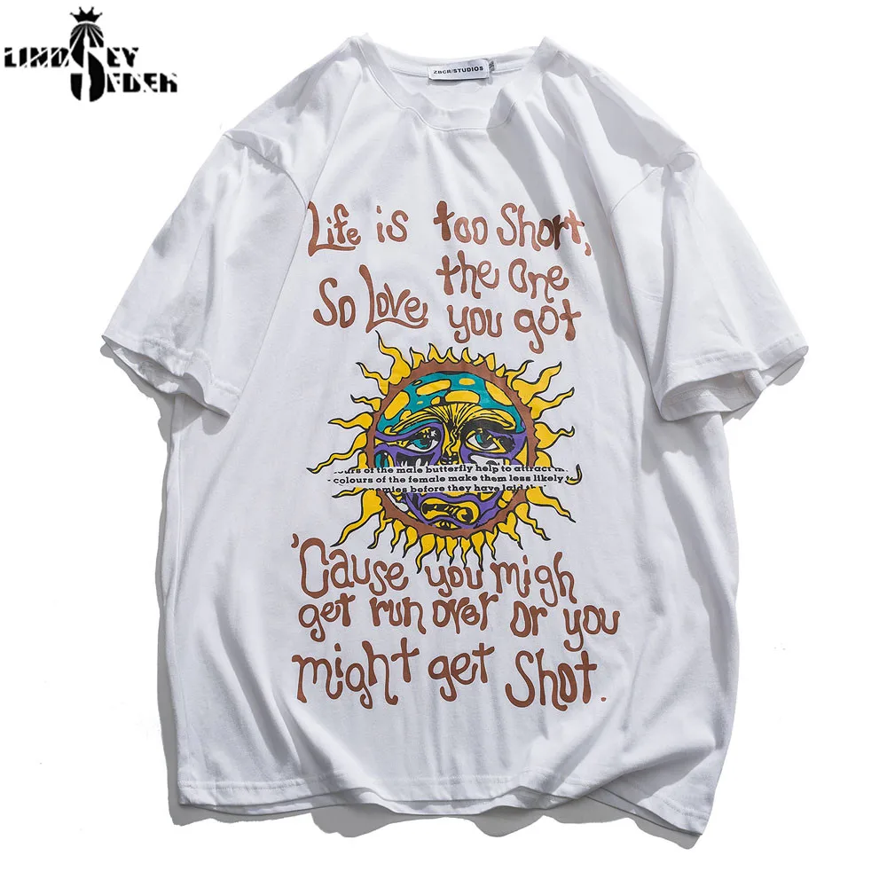 

Lindsey Seader Men Sun Flower Life Is Short Tshirts 2020 Summer Women Tops Tees Male Japanese Streetwear Harajuku Clothing