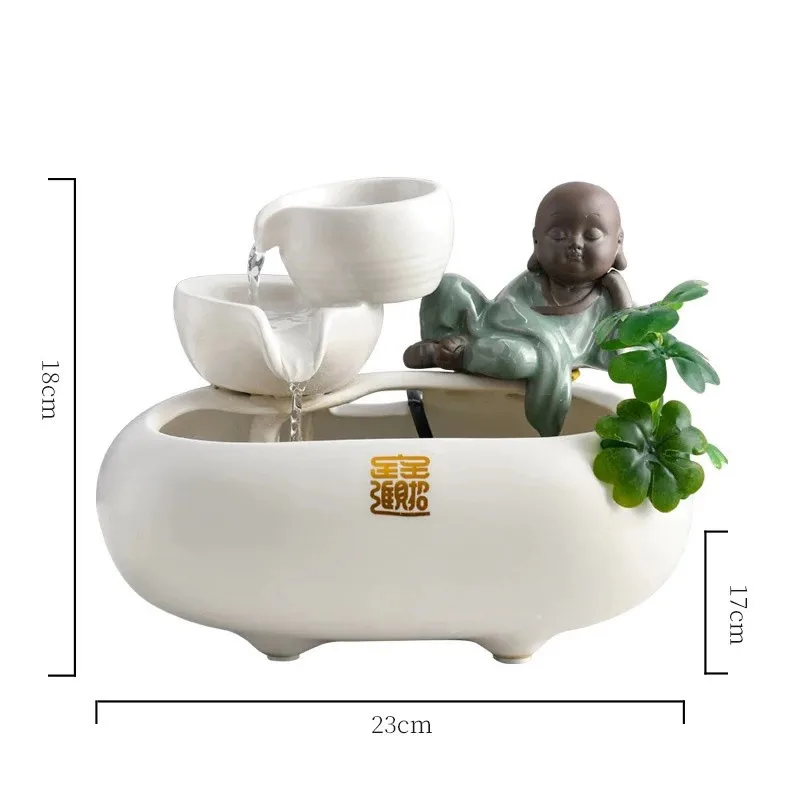Ceramic Water Fountain Ornament Home Decoration Living Room Little Monk Feng Shui Waterscape Office Desktop Humidification Gifts - Цвет: A