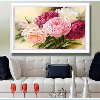 

алмазная вишивка DIY 5d Magic Diamond Painting Peony Flower Cross-stitch Frameless Decorative Colorful Paintings 11.81*15.75inch