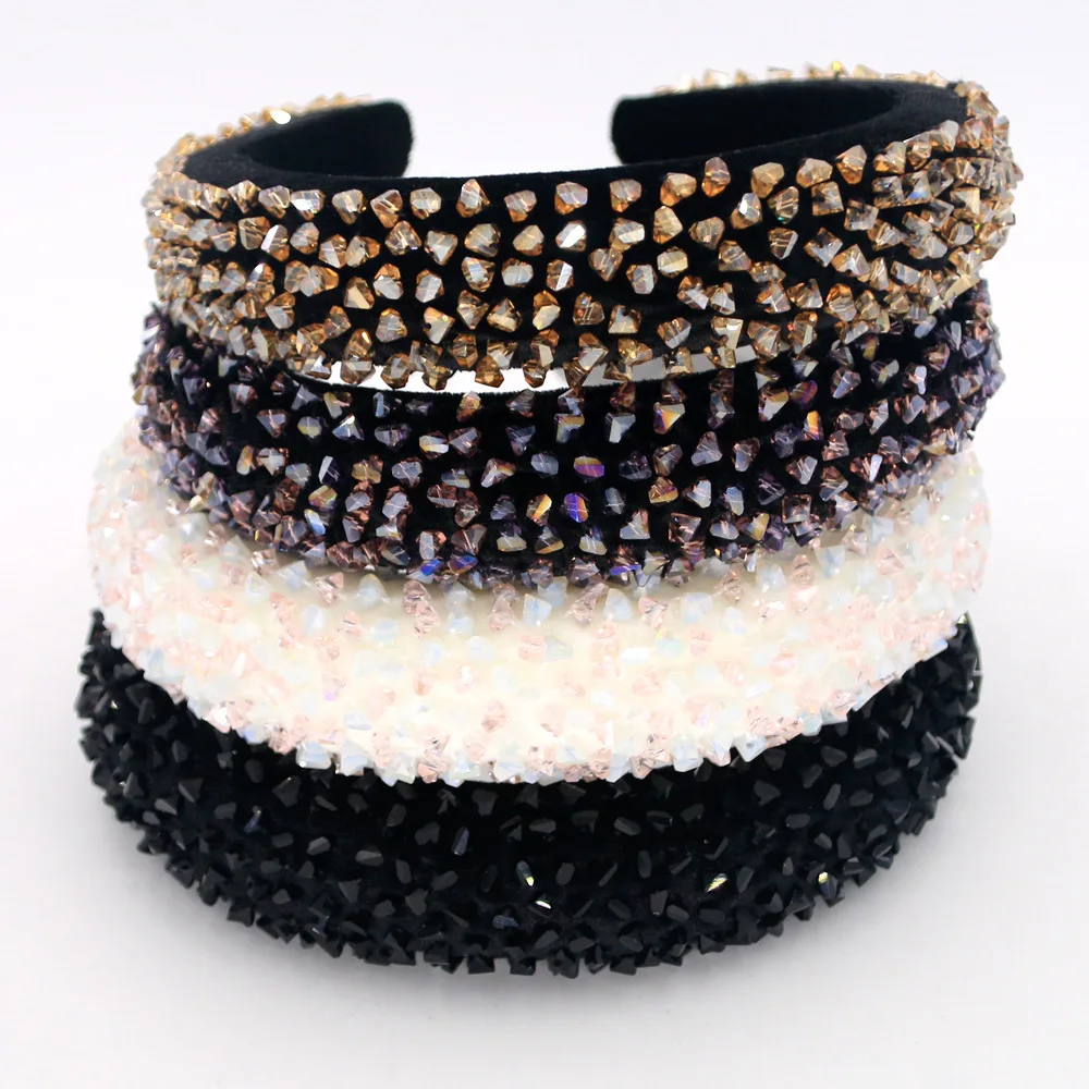 

Baroque Velvet Padded Rhinestone Headbands for Women Full Crystal Hairbands Wide Head Band Headwear Hair Hoop Hair Accessories
