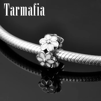 

Women 925 sterling silver spring flower White enamel Spacer beads Fit Original Women Charm Bracelet DIY for Valentine's Day
