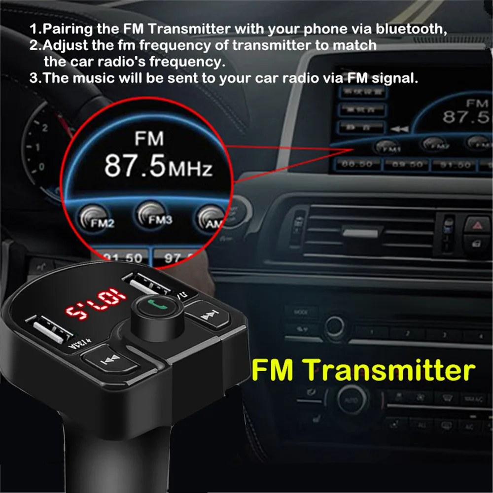 Bluetooth Fm Transmitter Usb Aux Modulator Handsfree Car Kit Car Audio Mp3 Player 3.1A Fast Charge Dual Usb Car Charger Adapter