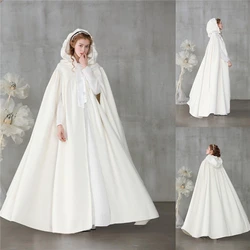Cheap Winter Warm Ivory Velvet Wedding Hooded Cloak Bridal Cape with Hood Coat Robe Custom Made Cosplay Wraps
