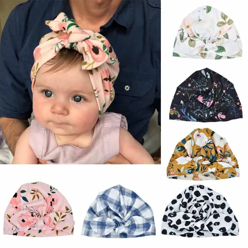 

Fashion Baby Hat Solid Turban Kids Girls Sun Hat Elastic Caps 6 style Baby Cap Bow Tie Baby Infant Accessories
