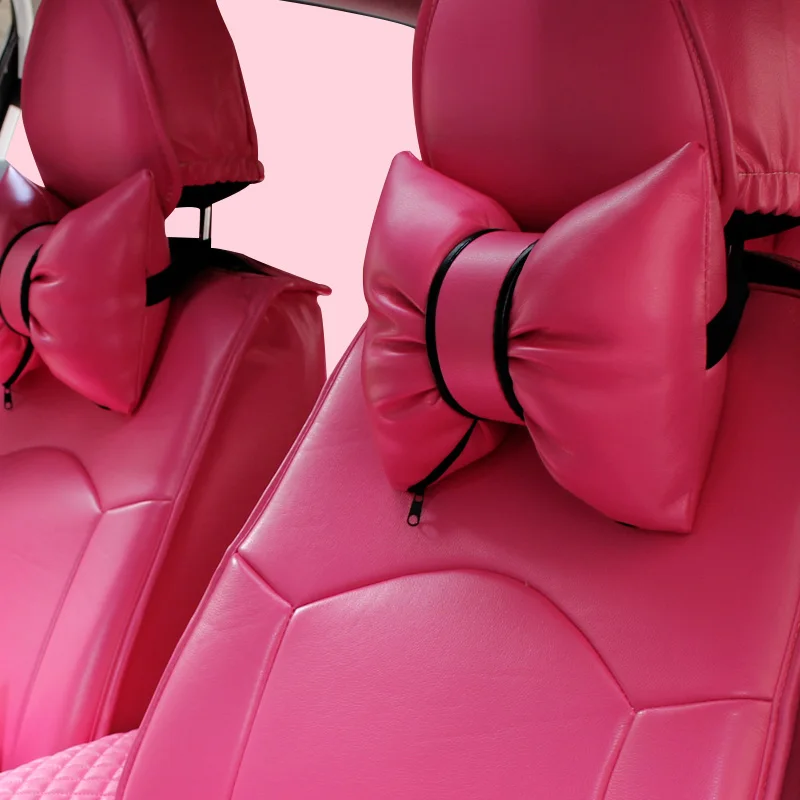 PU-Leather-bowknot-Car-Neck-Pillow-Waist-Support-Auto-Safety-Seat-Headrest-Cover-Cushion-Pink-8