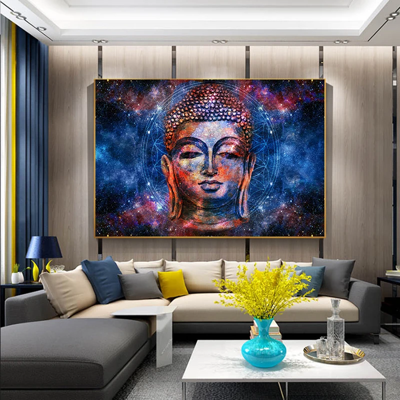 

Colorful Abstract Buddha Face Canvas Art Paintings Buddhism Poster and Prints Modern Cuadros Picture for Living Room Unframed