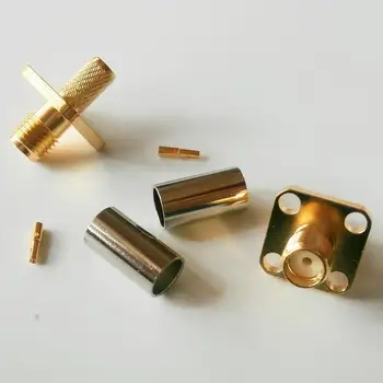 

5X Pcs High-quality RF Connector SMA Female plug Crimp for LMR195 RG58 RG142 RG223 RG400 Cable 4 Hole Flange Chassis Panel Mount