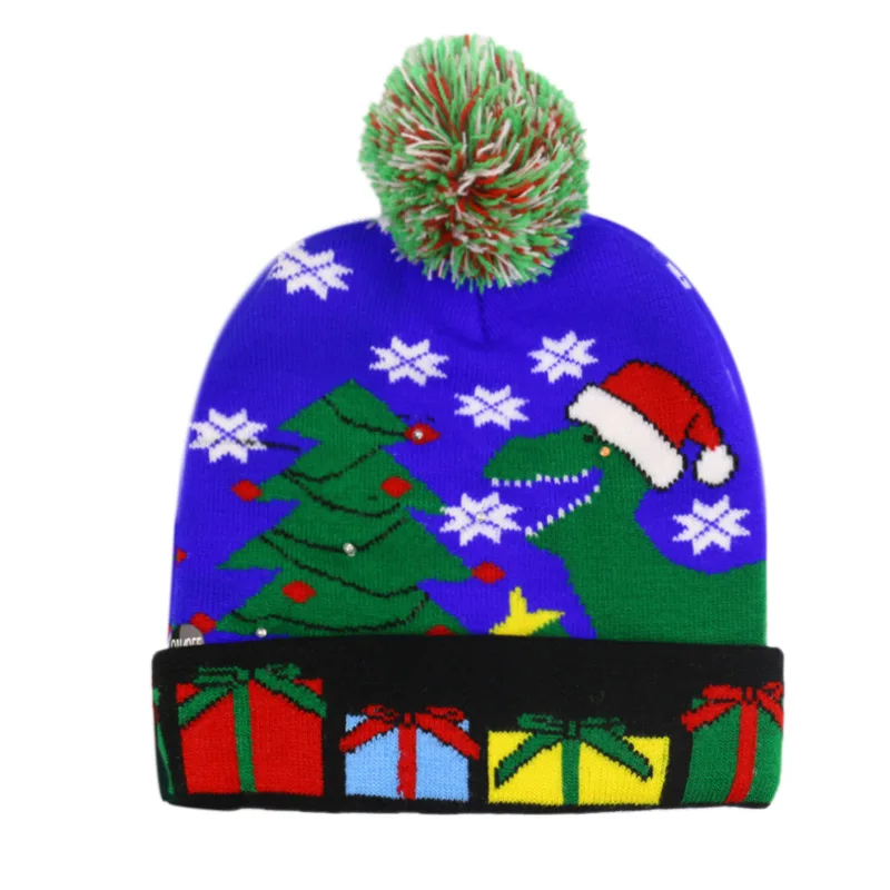 Женские и мужские рождественские шапочки с изображением оленя, черепов, лосей, вышивка, теплый светодиодный, вязанные зимние шапки, шапка с помпоном