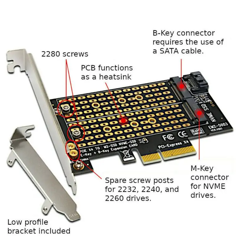 Высокоскоростной NVME X4 X8 X16 SATA двойной SSD M.2 для рабочего стола PCIe PCI Express мини-адаптер для компьютера конвертер карта расширения