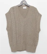  Knitted Vest for Women V-neck Twist Knitted Sleeveless Solid Color Pullovers for Winter Casual Fashion Basic Vests 2020 Sweater 