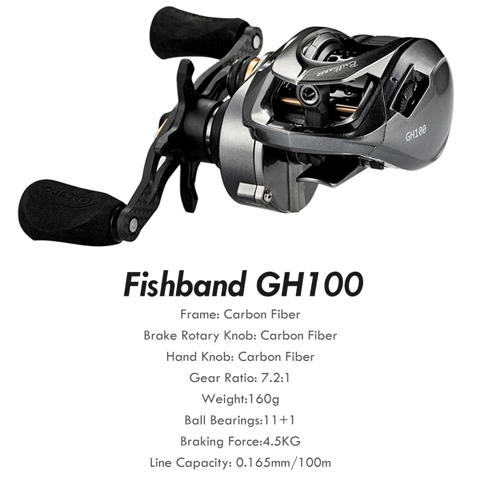 Fishband Baitcast Катушка GH100 GH150 7,2: 1 приманка для ловли карпа литая углеродная Рыболовная катушка для форель окунь tilapia снасти для ловли окуня