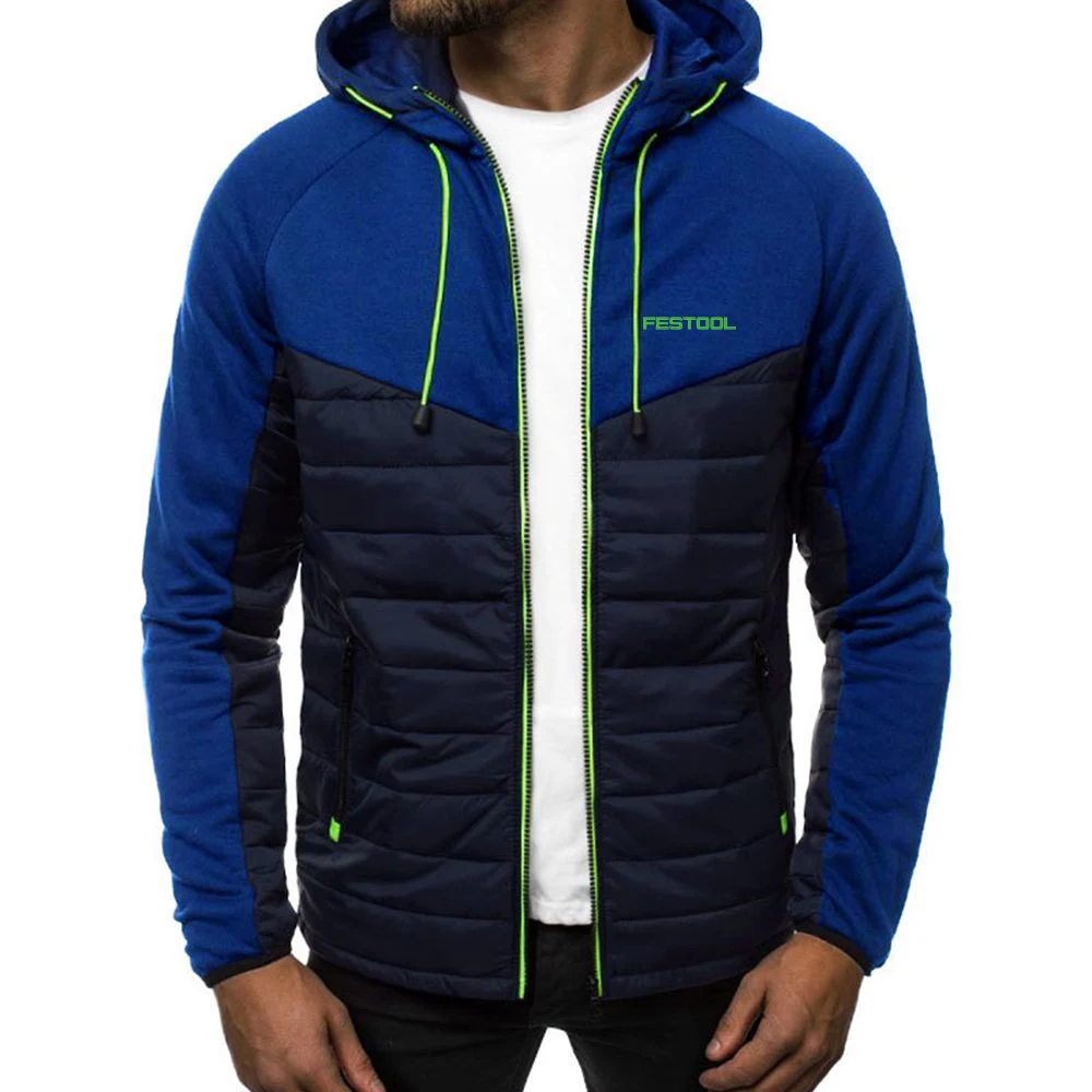 Mens Classic Long Sleeve Hoodies Solid Color Padded Zipper Jacket