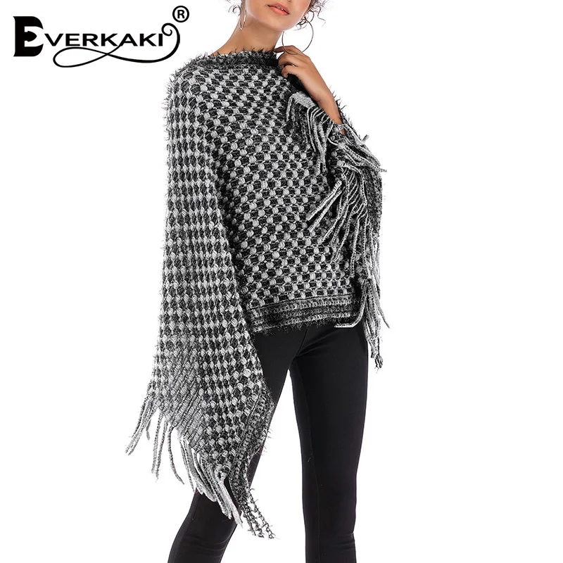 

Everkaki Boho Tassels Knitted Sweater Shawl Women Wraps Thick Autumn Elegant Ladies Shawl Pullovers Wraps Female 2019 Winter