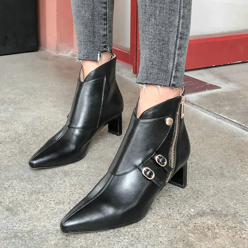 pointed toe booties chunky heel