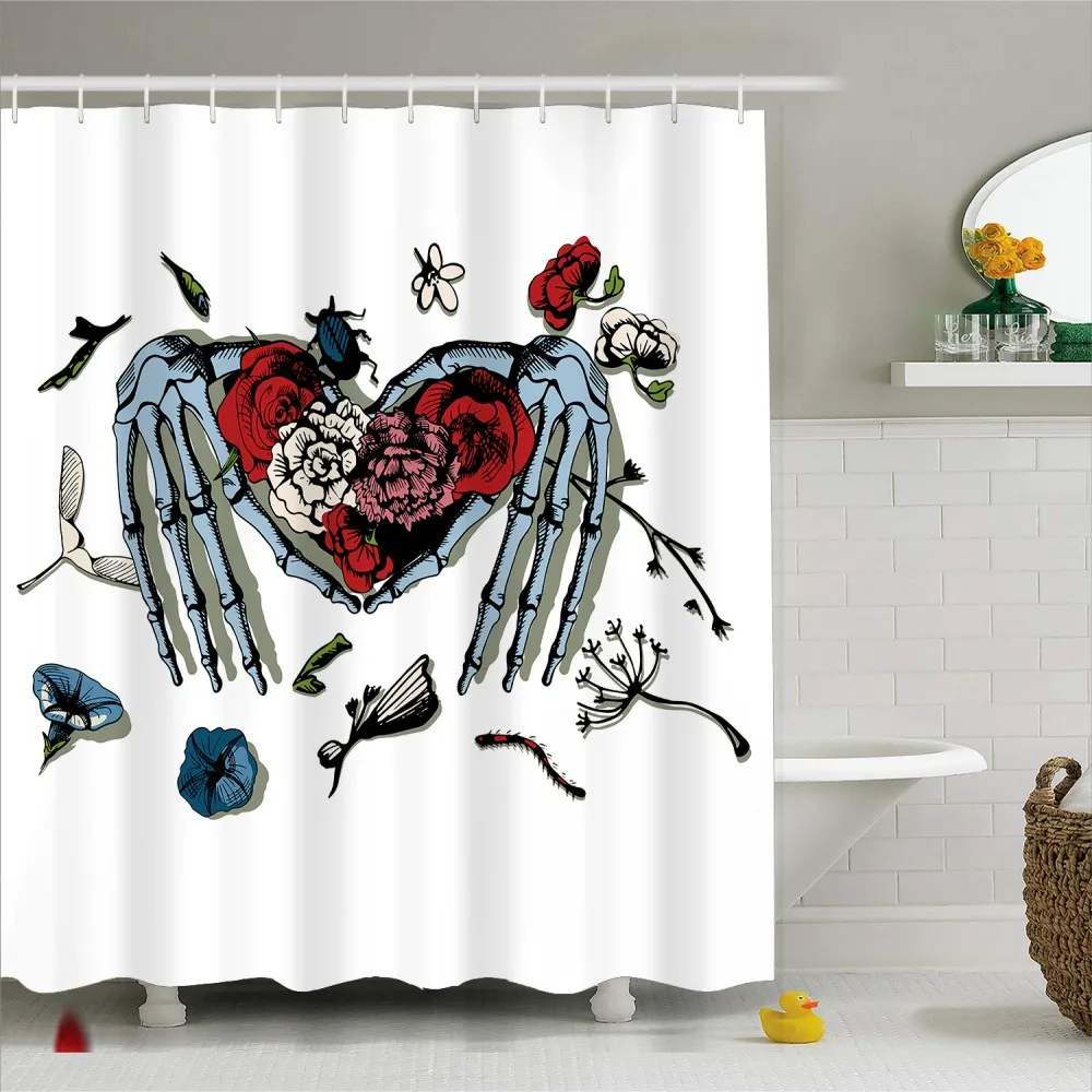 

Sugar Skull Midnight Hand Polyester Waterproof Bath Curtain for Bathroom Watercolored Tiger Letter Printing Decor Shower Curtain