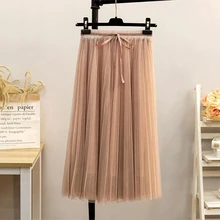 Новинка весна лето Модные женские сетчатые миди юбки офисные женские Высокая талия элегантная юбка Корейская балетная пачка юбка yy509