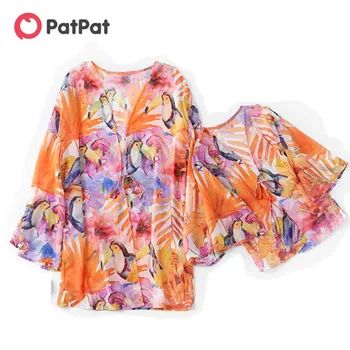 

PatPat Yellow Flower Print Matching Cover-ups Matching Outfits Mommy and Me Outerwear Tops Smooth and comfy
